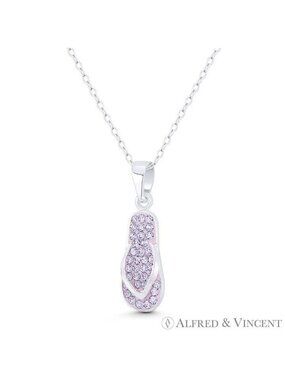 Beach Sandal Flip-Flop Slipper CZ Crystal & 925 Sterling Silver Beachbum Pendant